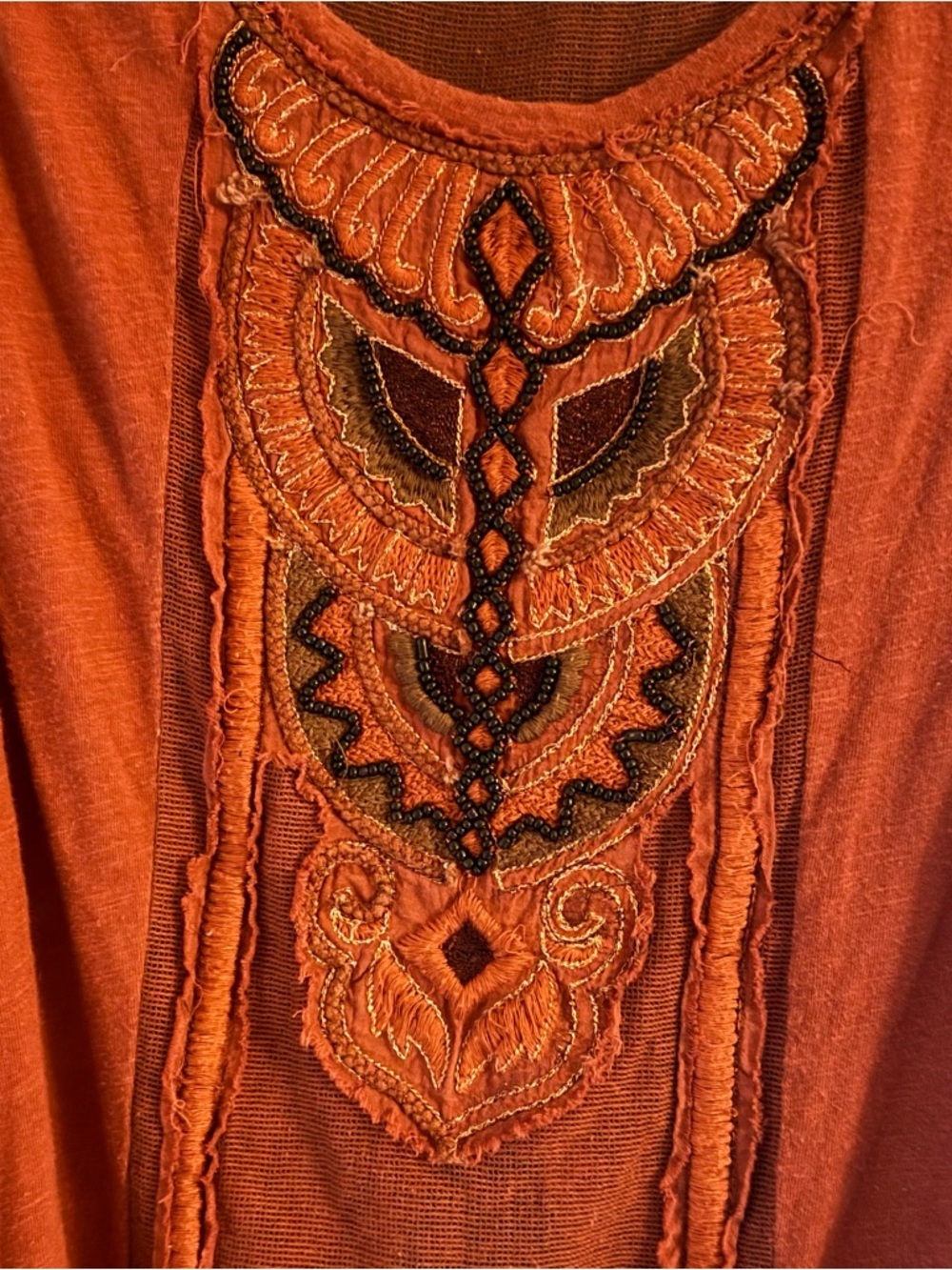Free People Boho Rust Beaded Top – XS (vintage-inspired) - Picture 3 of 5